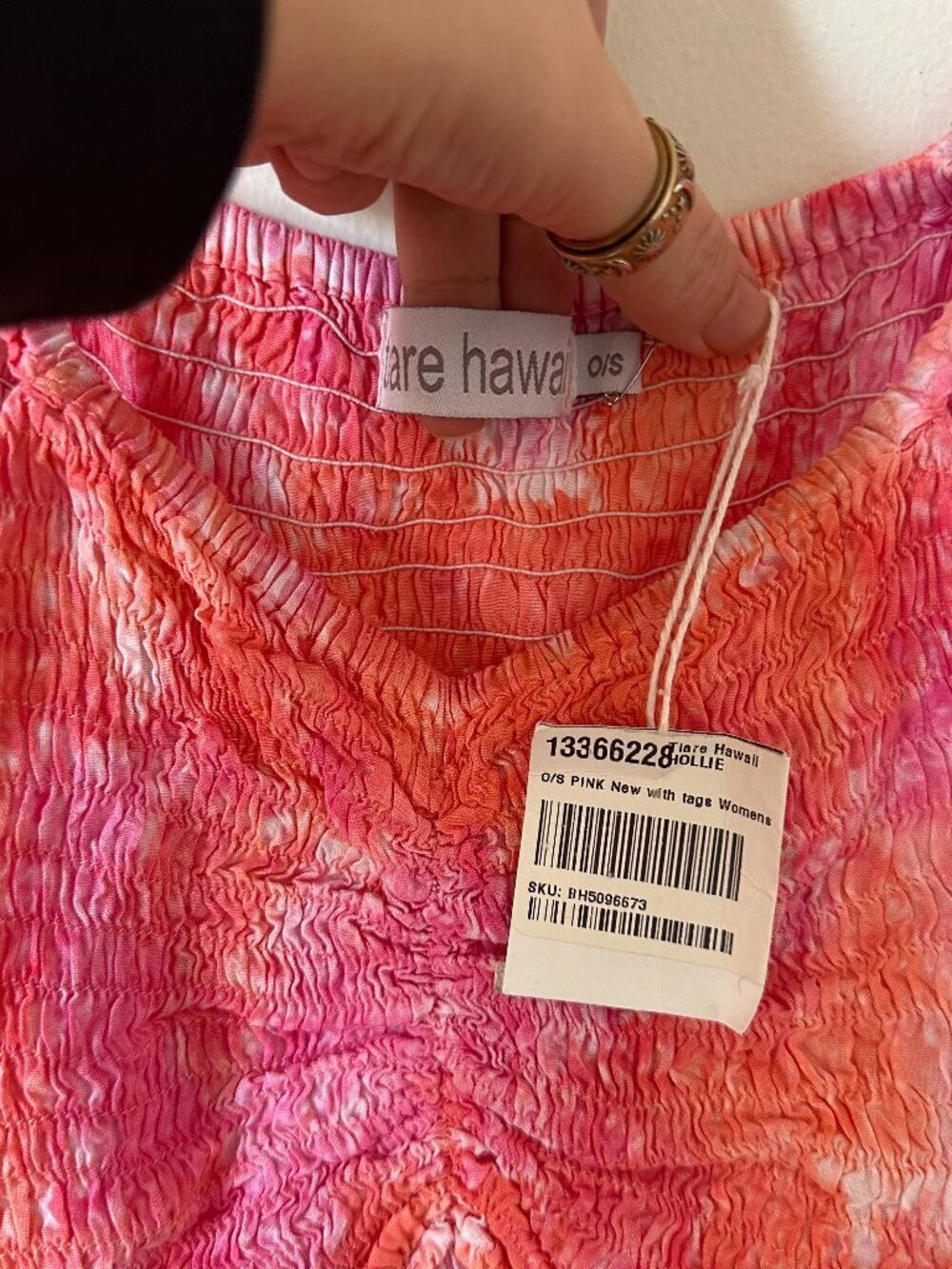 Tiare Hawaii Pink Tie Dye Two Piece Set Crop Top Skirt O/S NWT Partial Tags - Picture 4 of 11